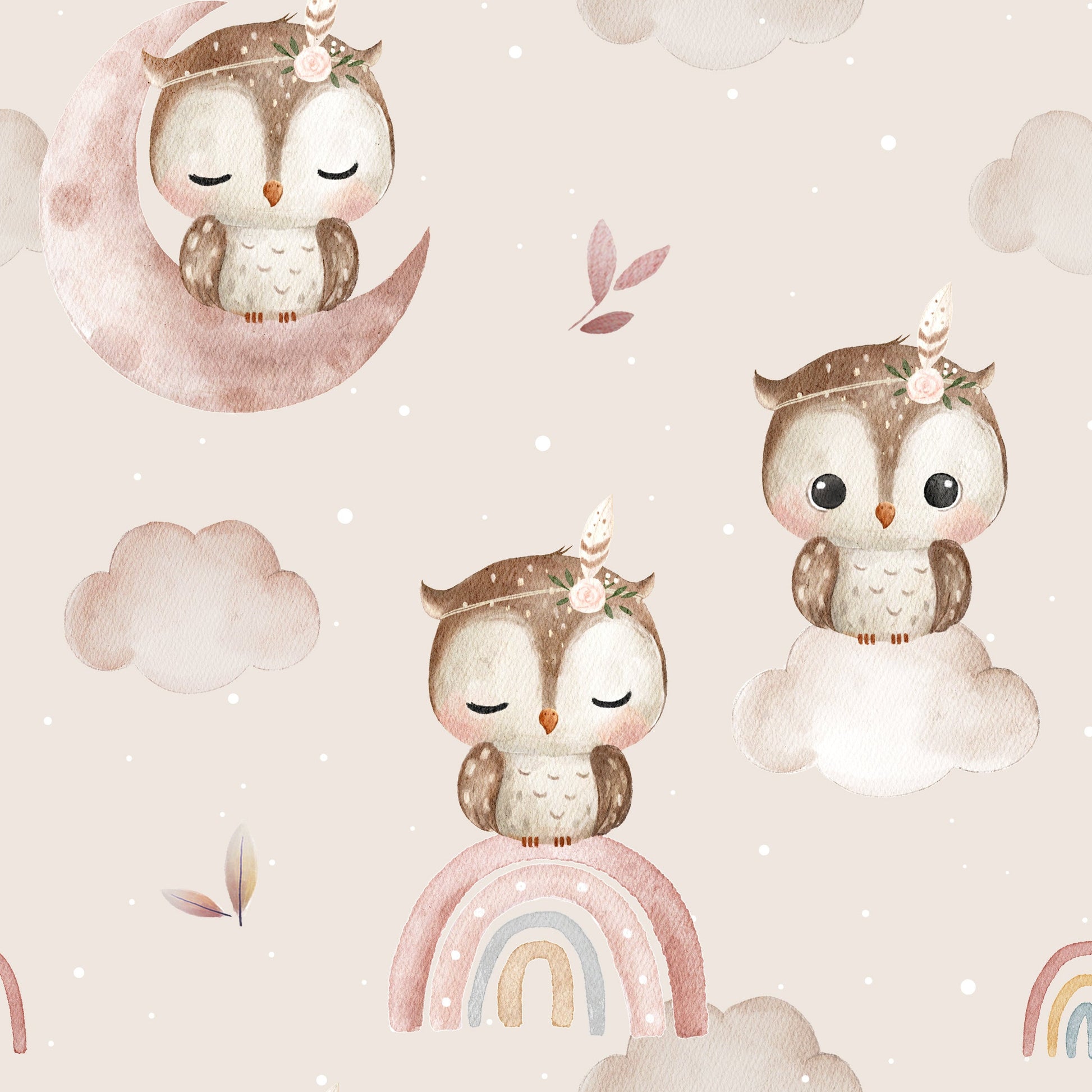 Stoff boho Eule altrosa