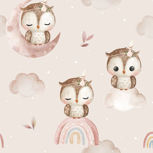 Stoff boho Eule altrosa