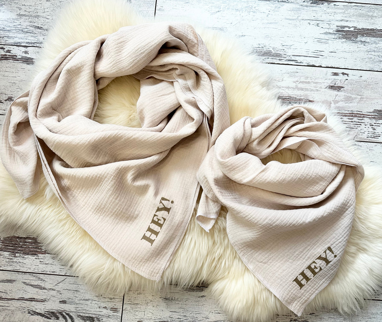 XL Halstuch Partnerlook Beige Hey!