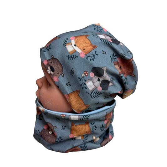 kindermütze tiere blau