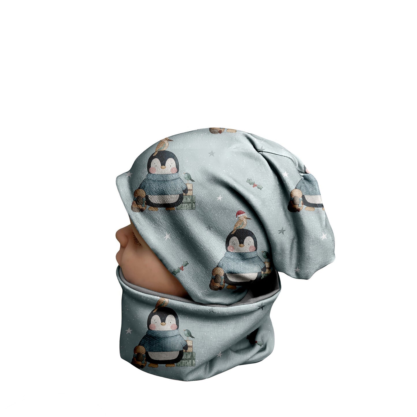 Beanie und Loop Pinguin blau