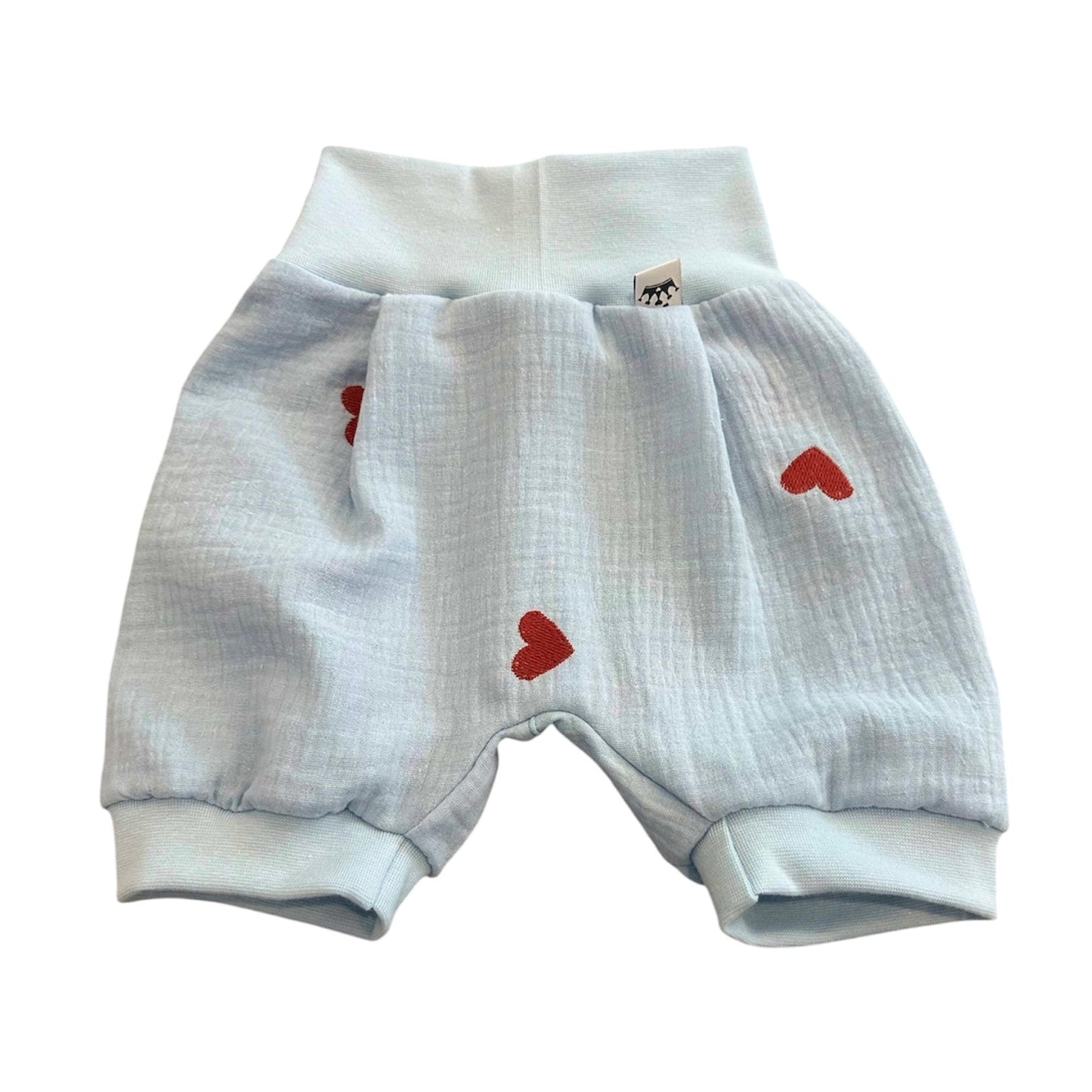 Pumpshorts Musselin hellblau Herzen