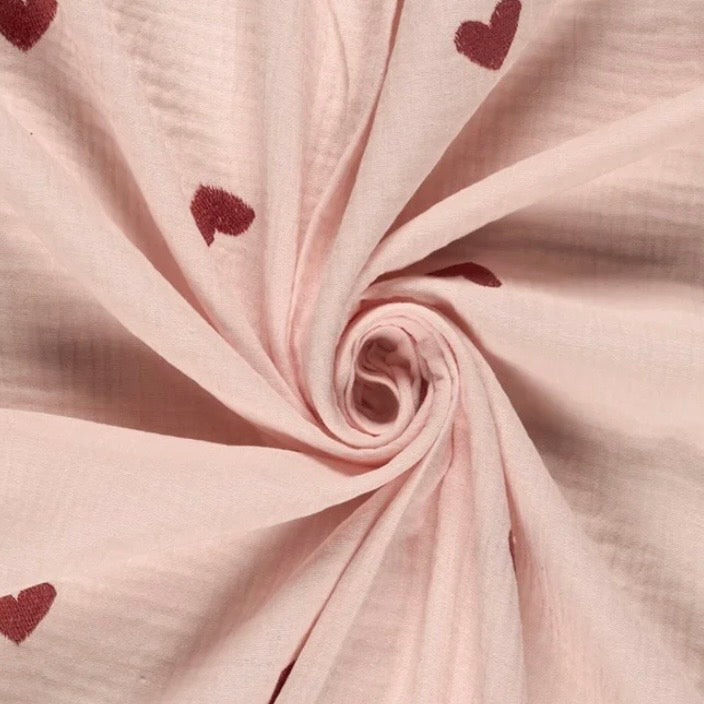Musselin Herzen gestickt rosa