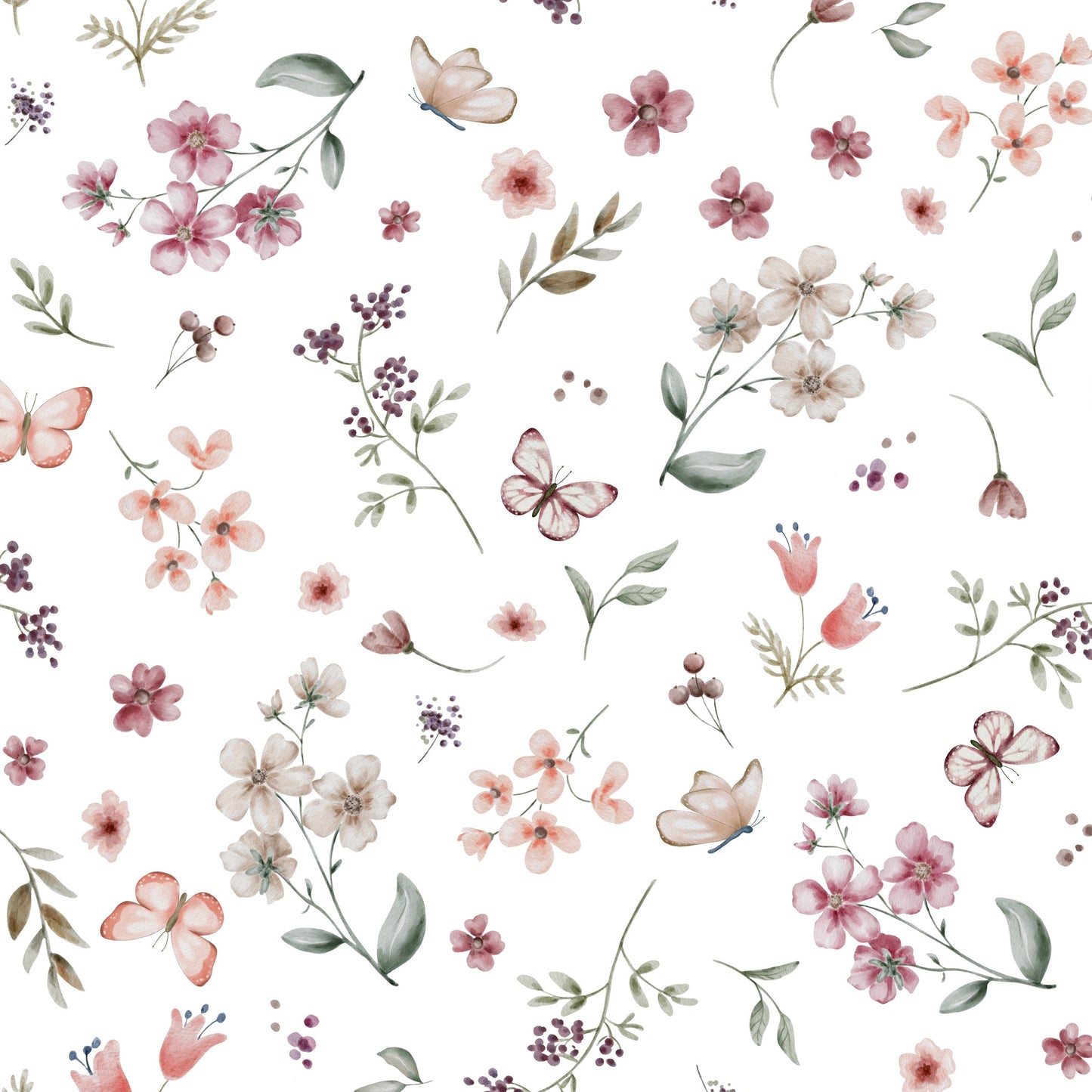 Stoff Blumen und Schmetterlinge