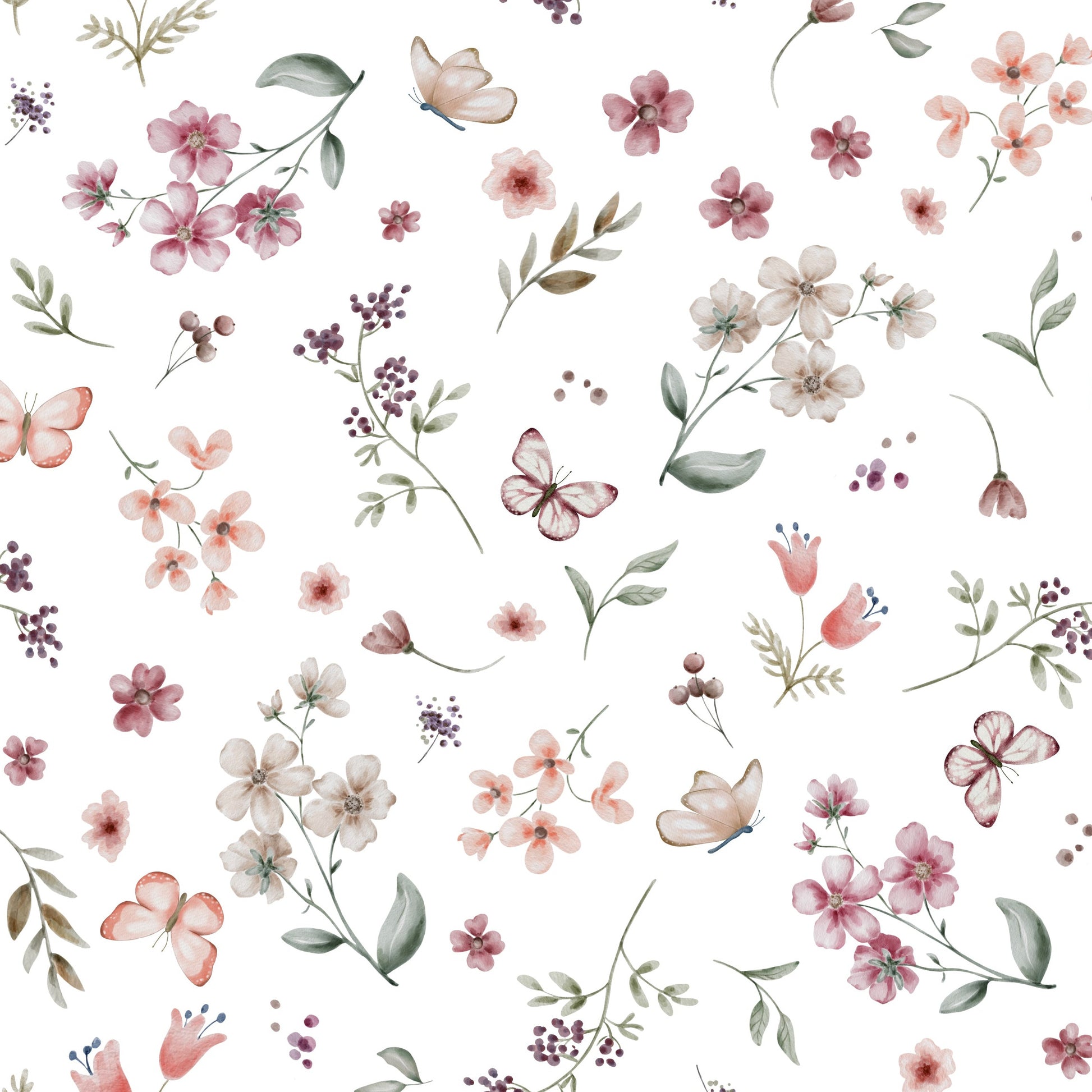 Stoff Blumen und Schmetterlinge