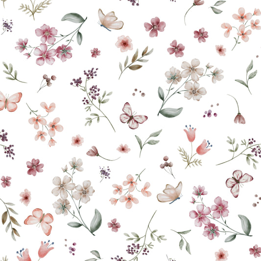 Stoff Blumen und Schmetterlinge