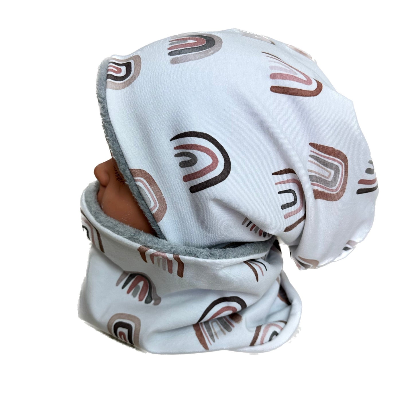 kindermütze beige Regenbogen