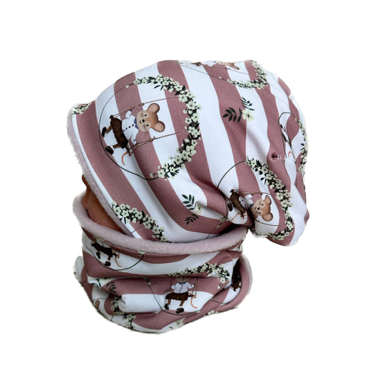 kindermütze maus rosa