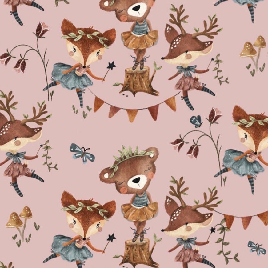 stoff Waldtiere altrosa
