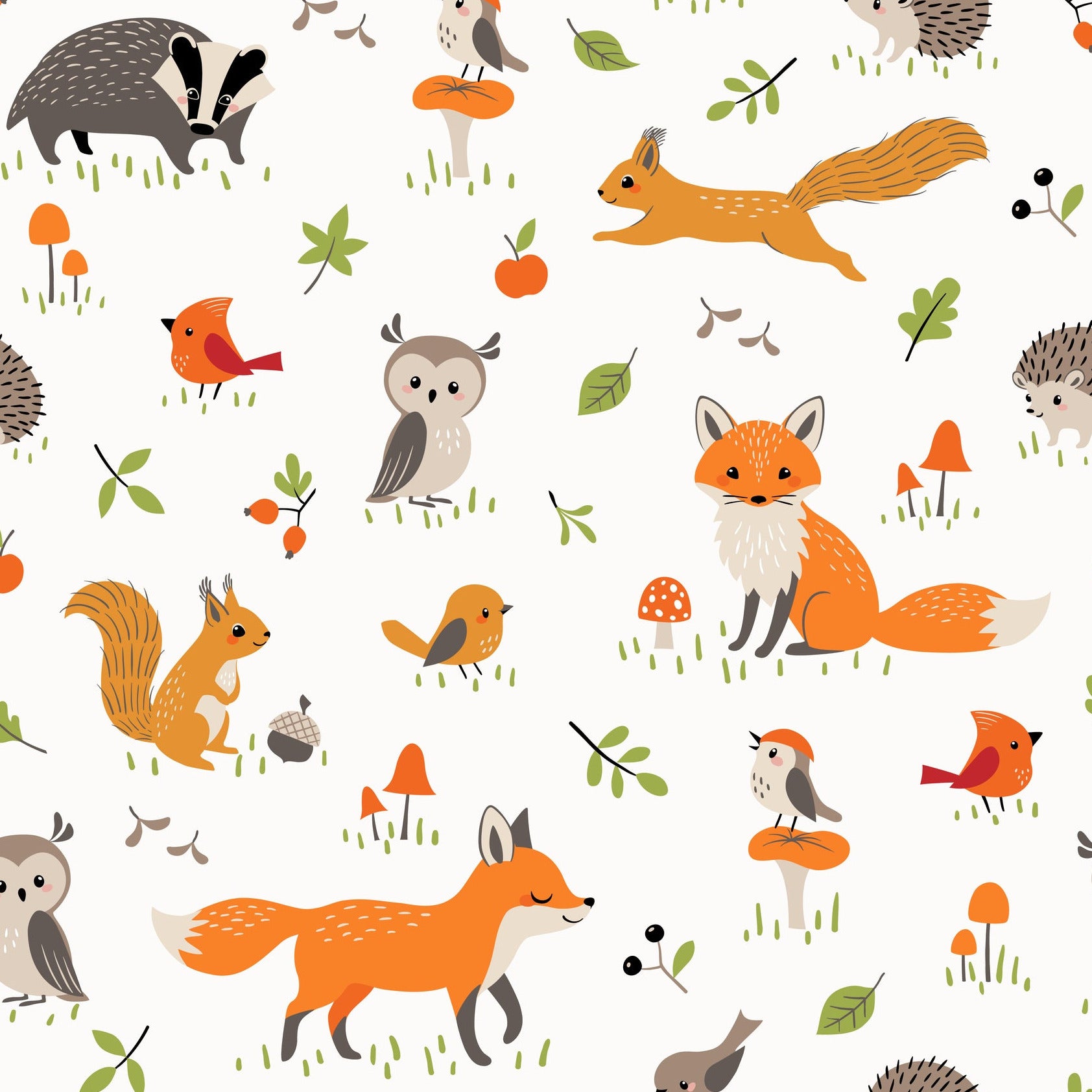 Stoff Waldtiere orange