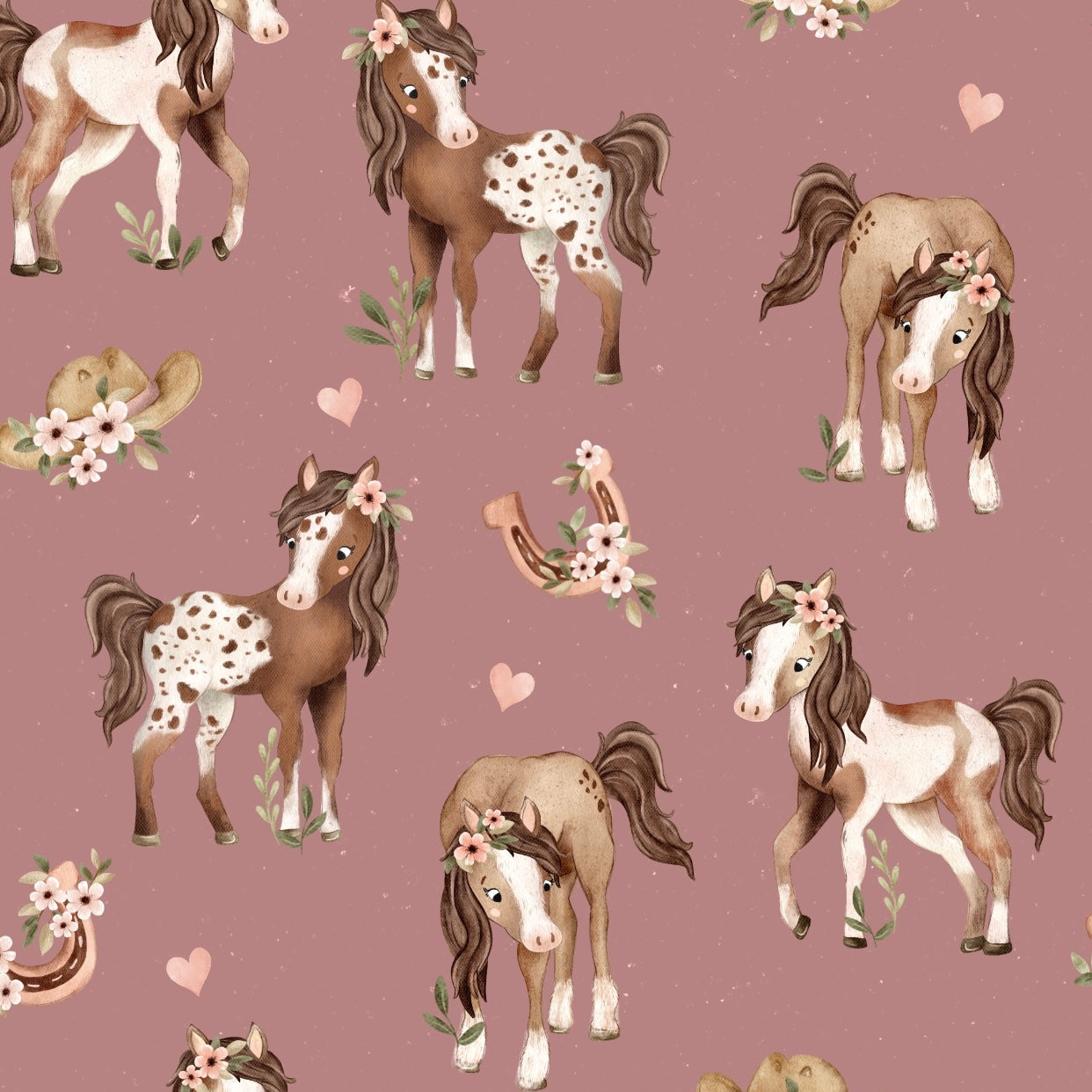 Stoff pferde mit blumen berry