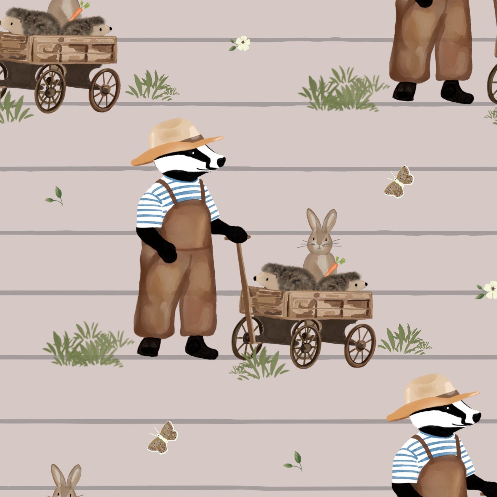 stoff dachs mit hasen auf braun