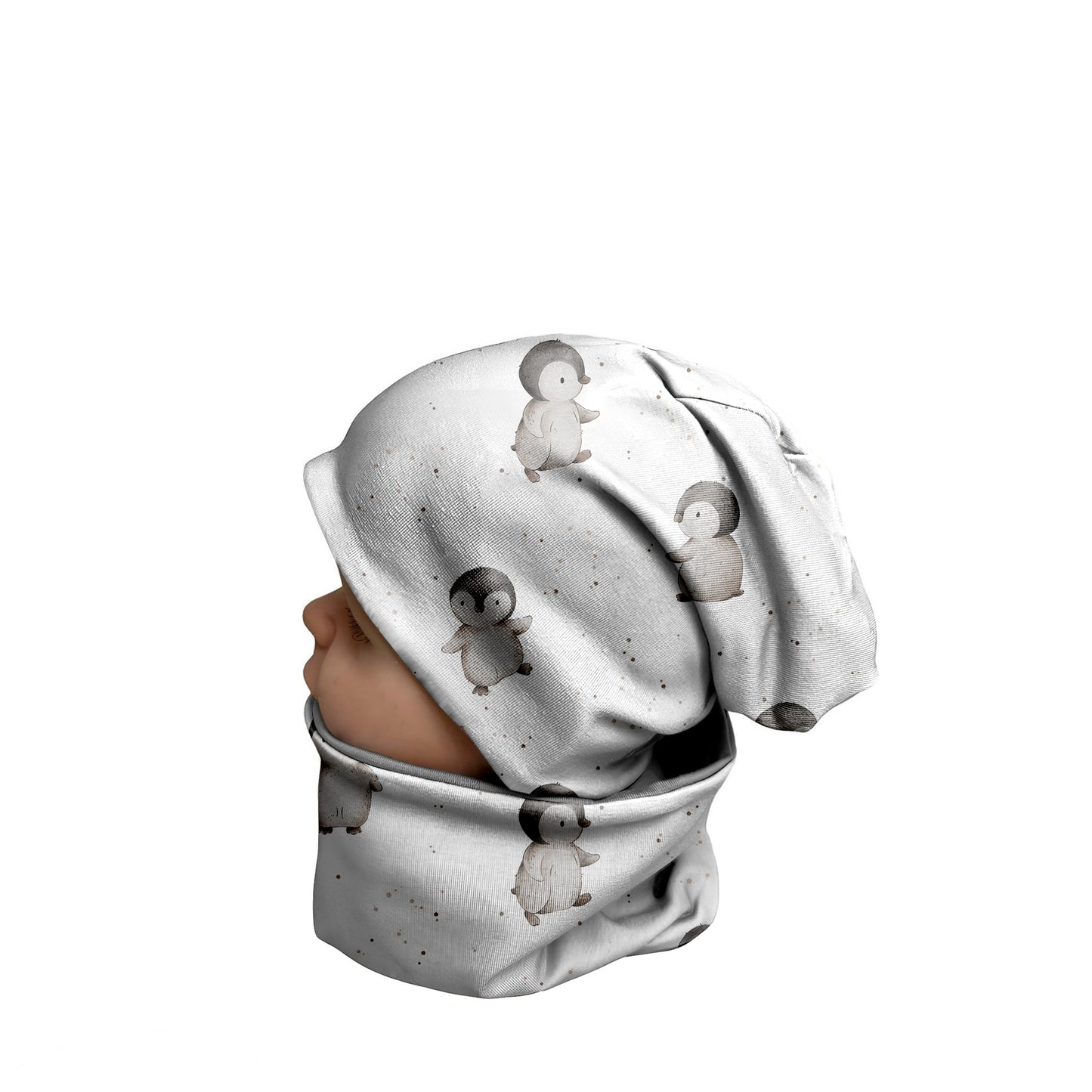 Beanie und Loop Pinguin weiß