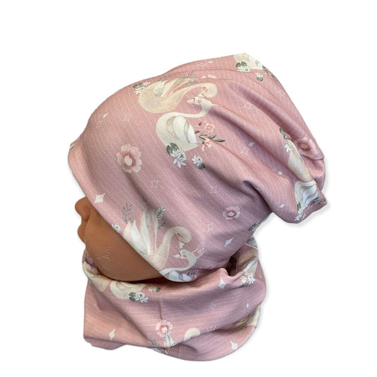 kindermütze schwan rosa