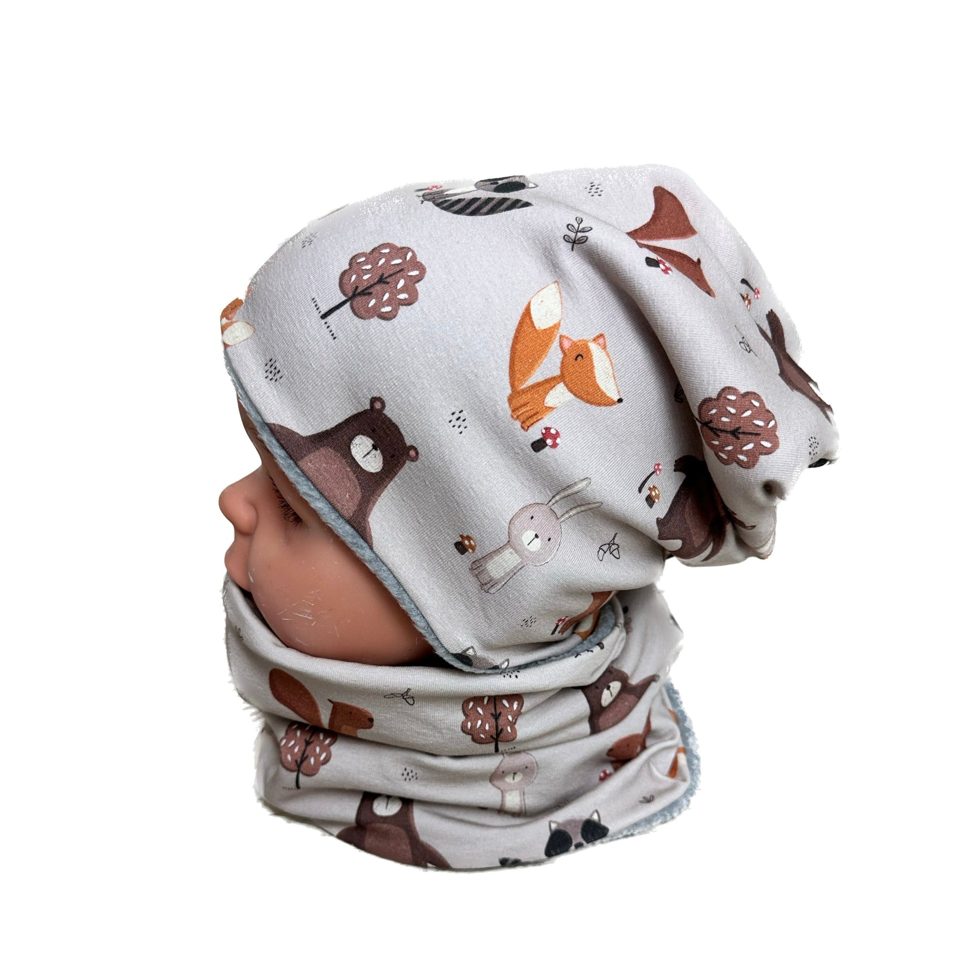 kindermütze Waldtiere beige