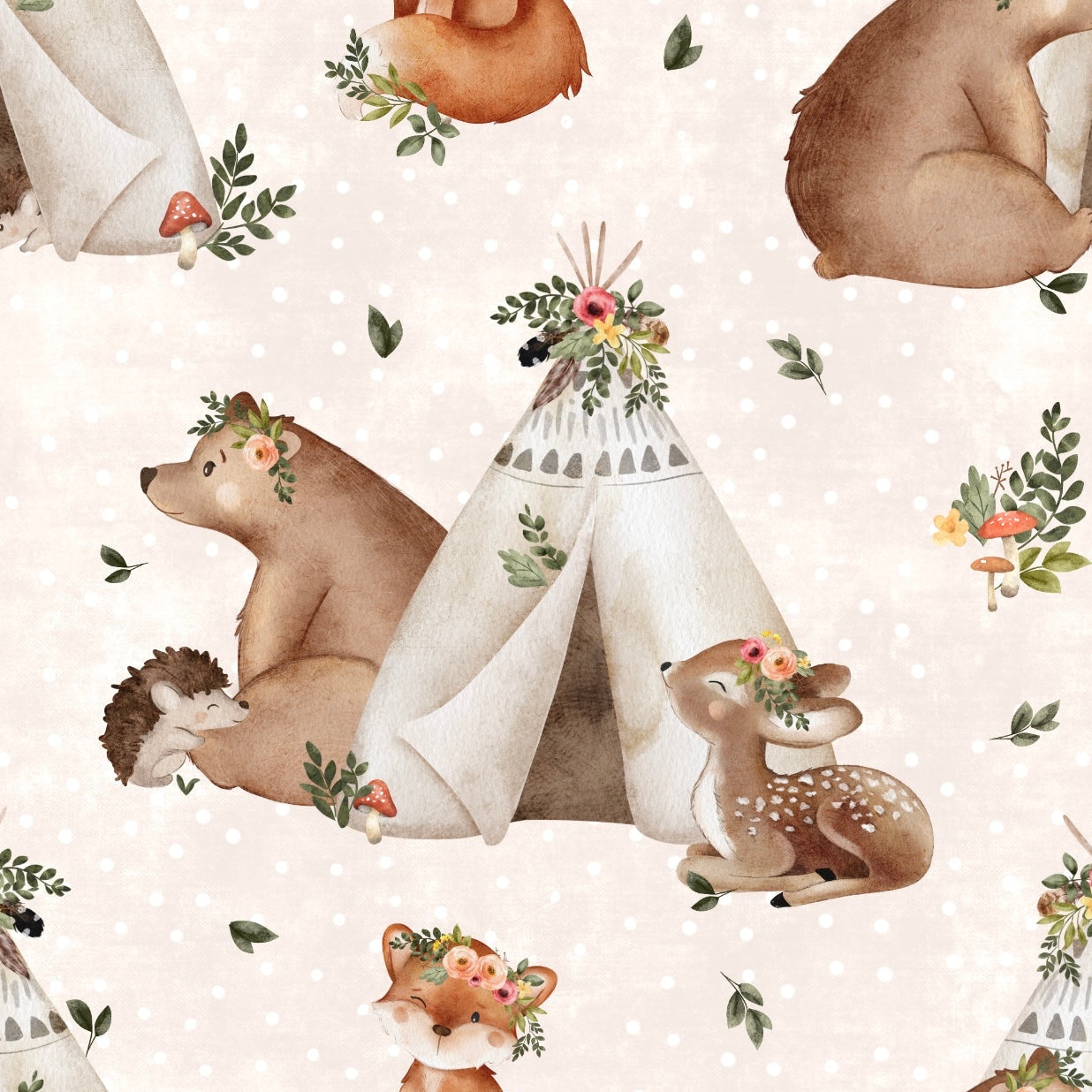 stoff boho Waldtiere rosa