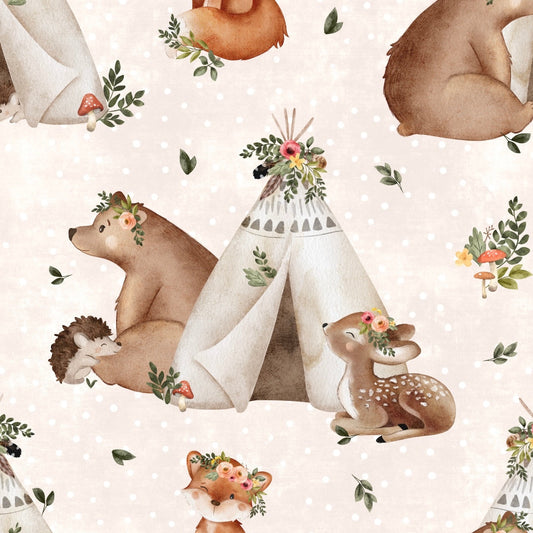 stoff boho Waldtiere rosa