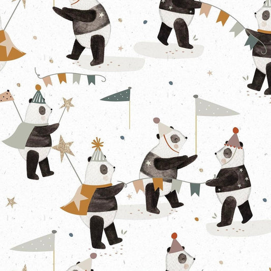 stoff Panda party schwarz weiß
