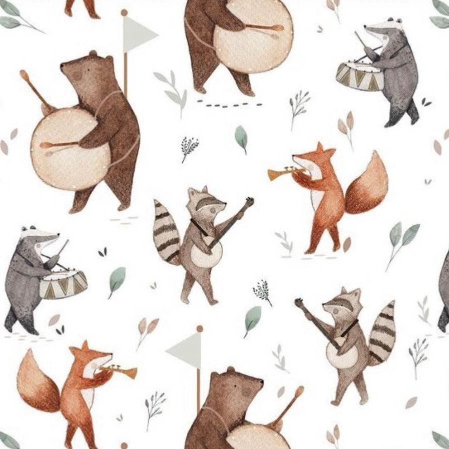 stoff musizierende tiere auf weiß