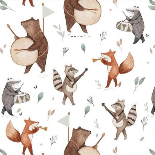 stoff musizierende tiere auf weiß