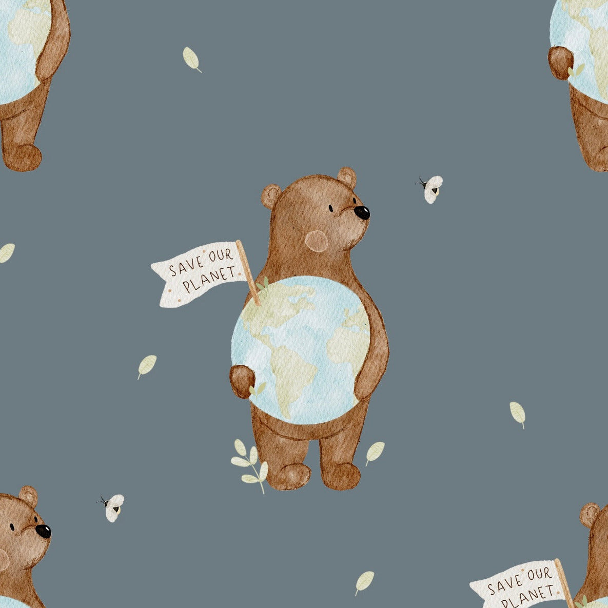 stoff weltkugel bär blau