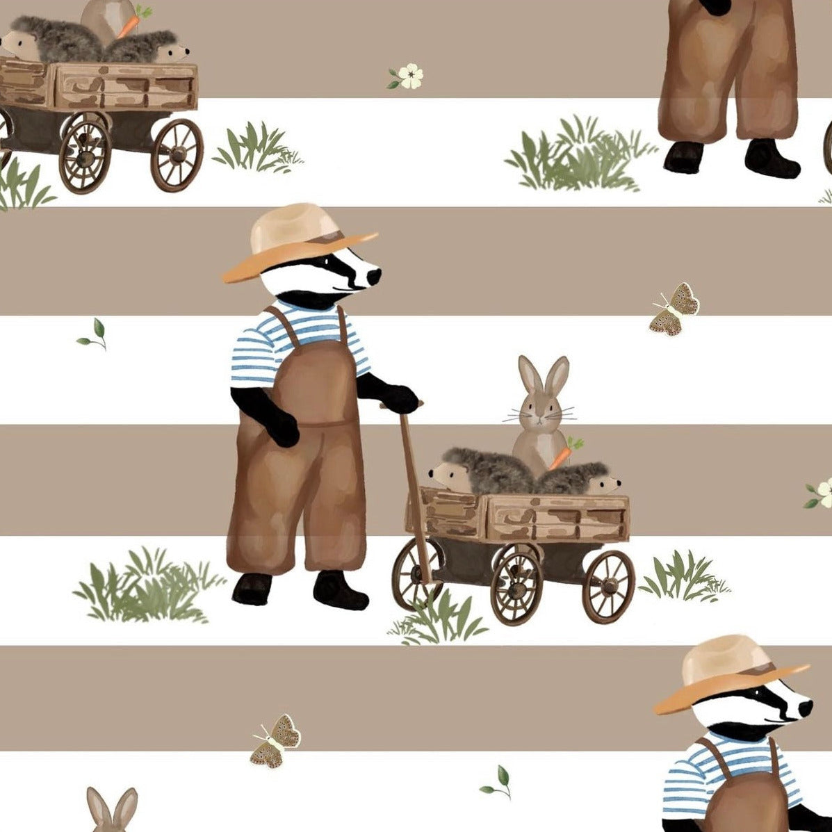 stoff dachs mit hase auf streifen