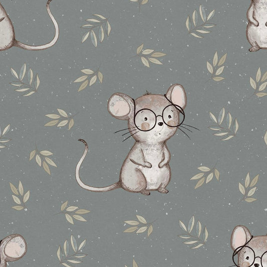 stoff maus mit brille grau