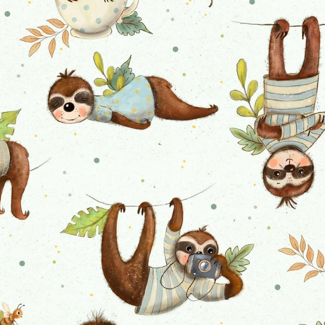 Sloths Faultier Baumwollstoff Panel Schlafendes Faultier Aus