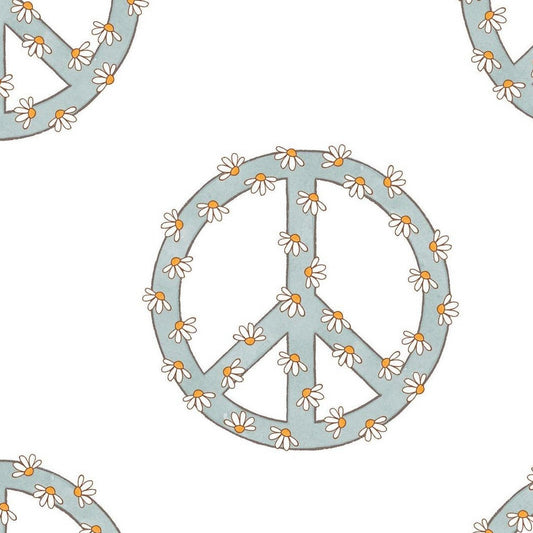 stoff peace zeichen blumen weiß