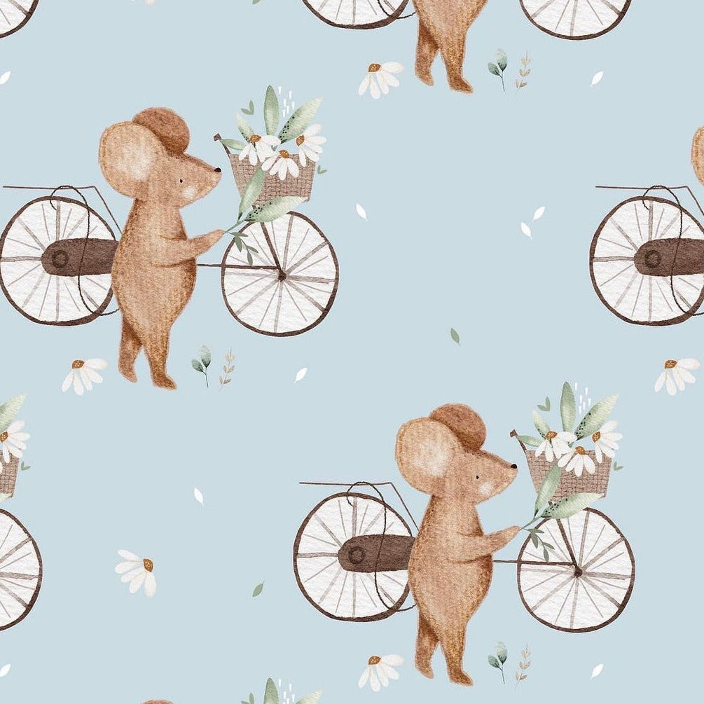 stoff fahrrad maus auf blau