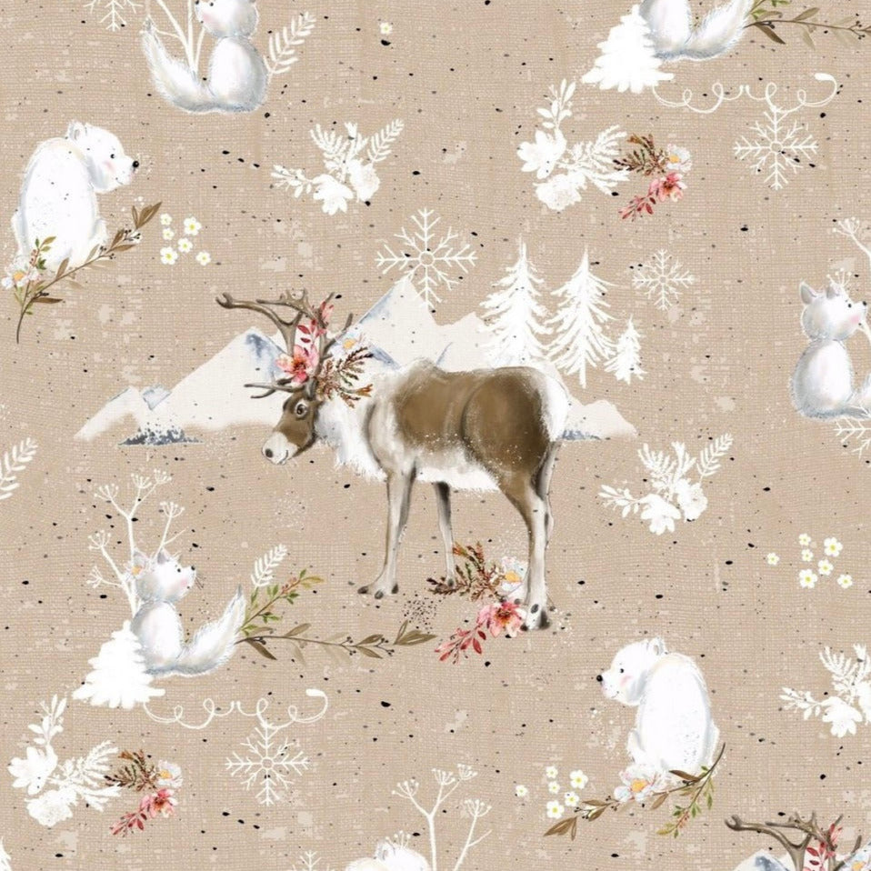 stoff beige mit rentieren winter