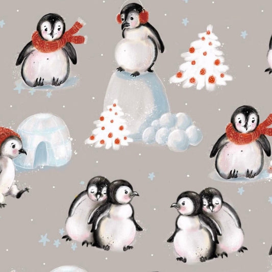 stoff winter pinguine grau