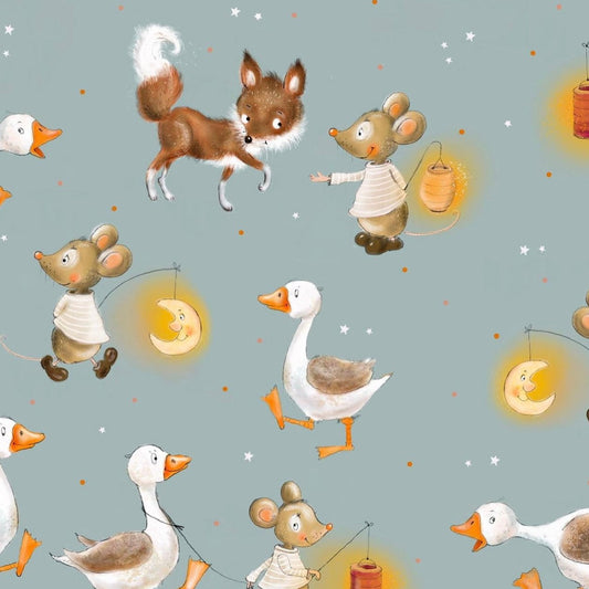 stoff blau fuchs mit laterne