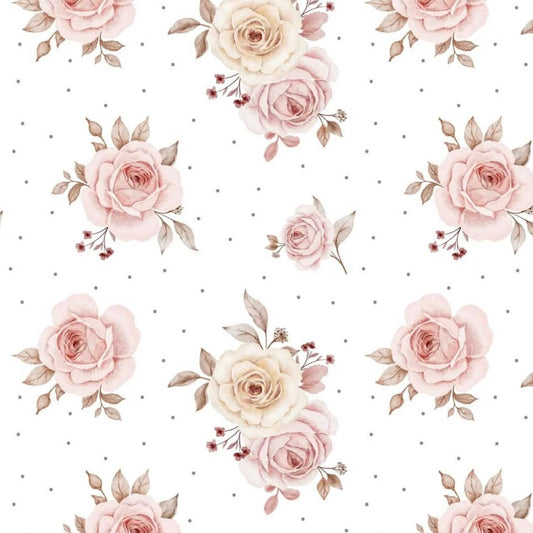 stoff weiß mit rosa Rosen