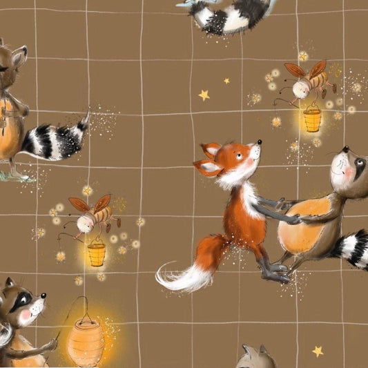 Stoff braun herbst waldtiere