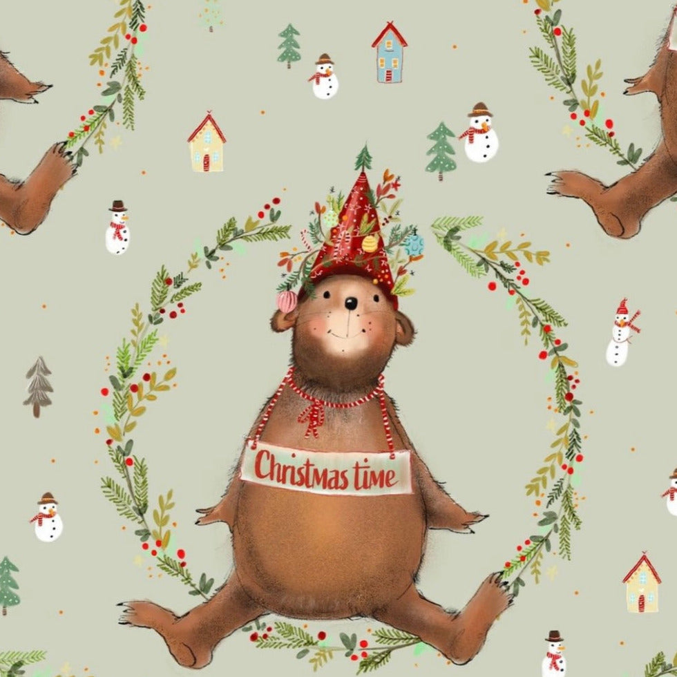 stoff weihnachten bär auf grün