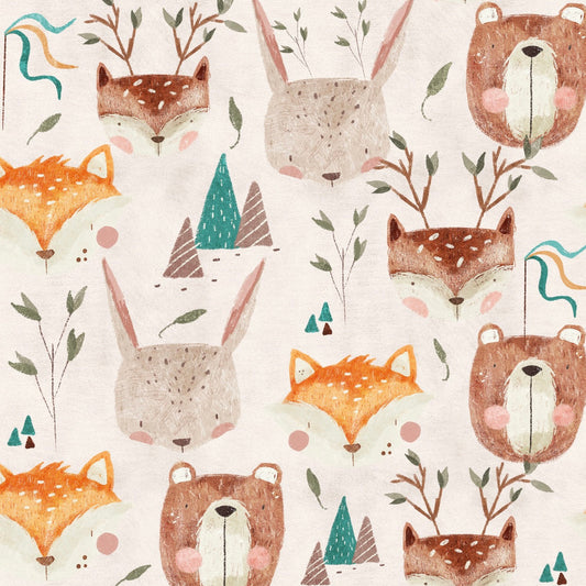 stoff mit  waldtieren rose