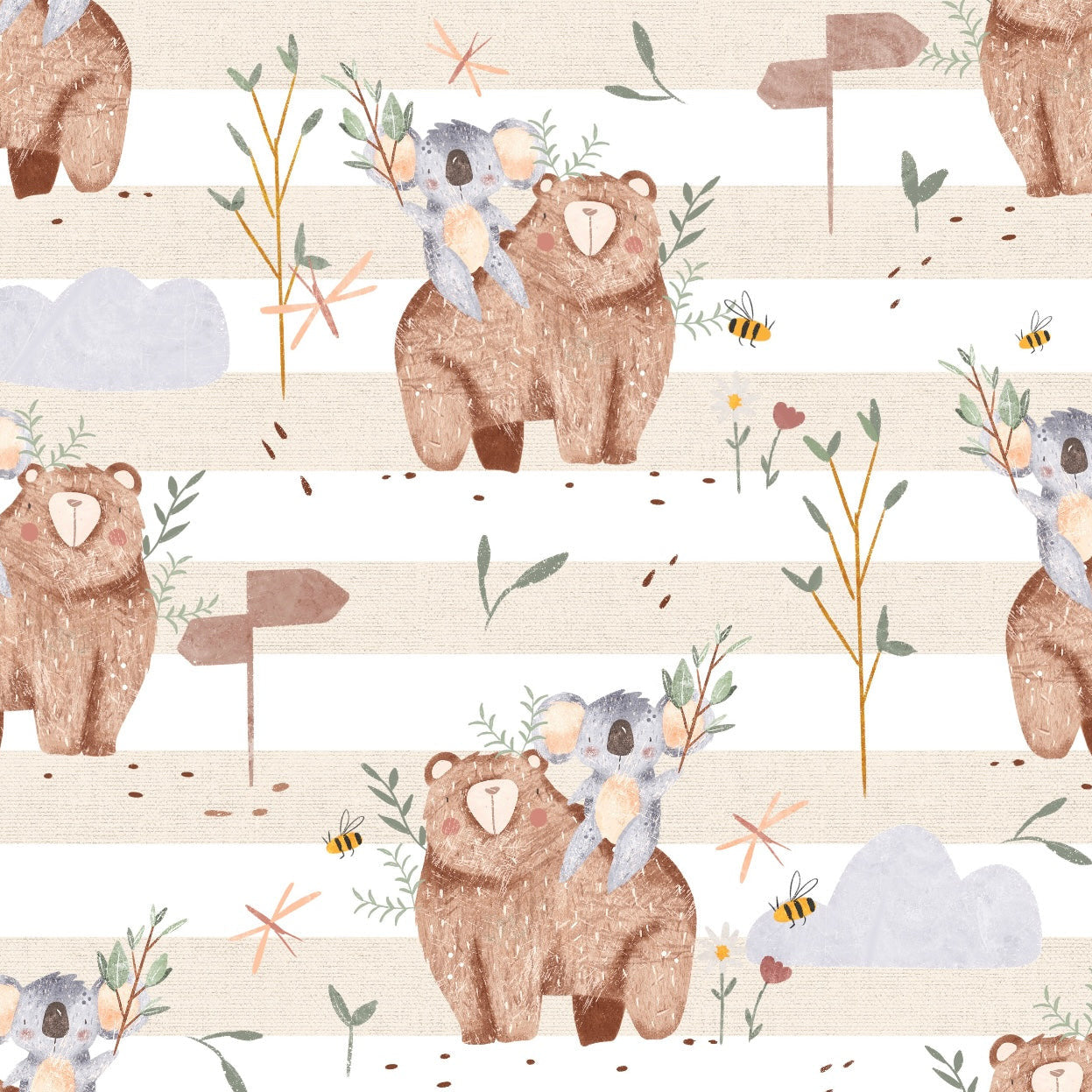 stoff mit koala und bär