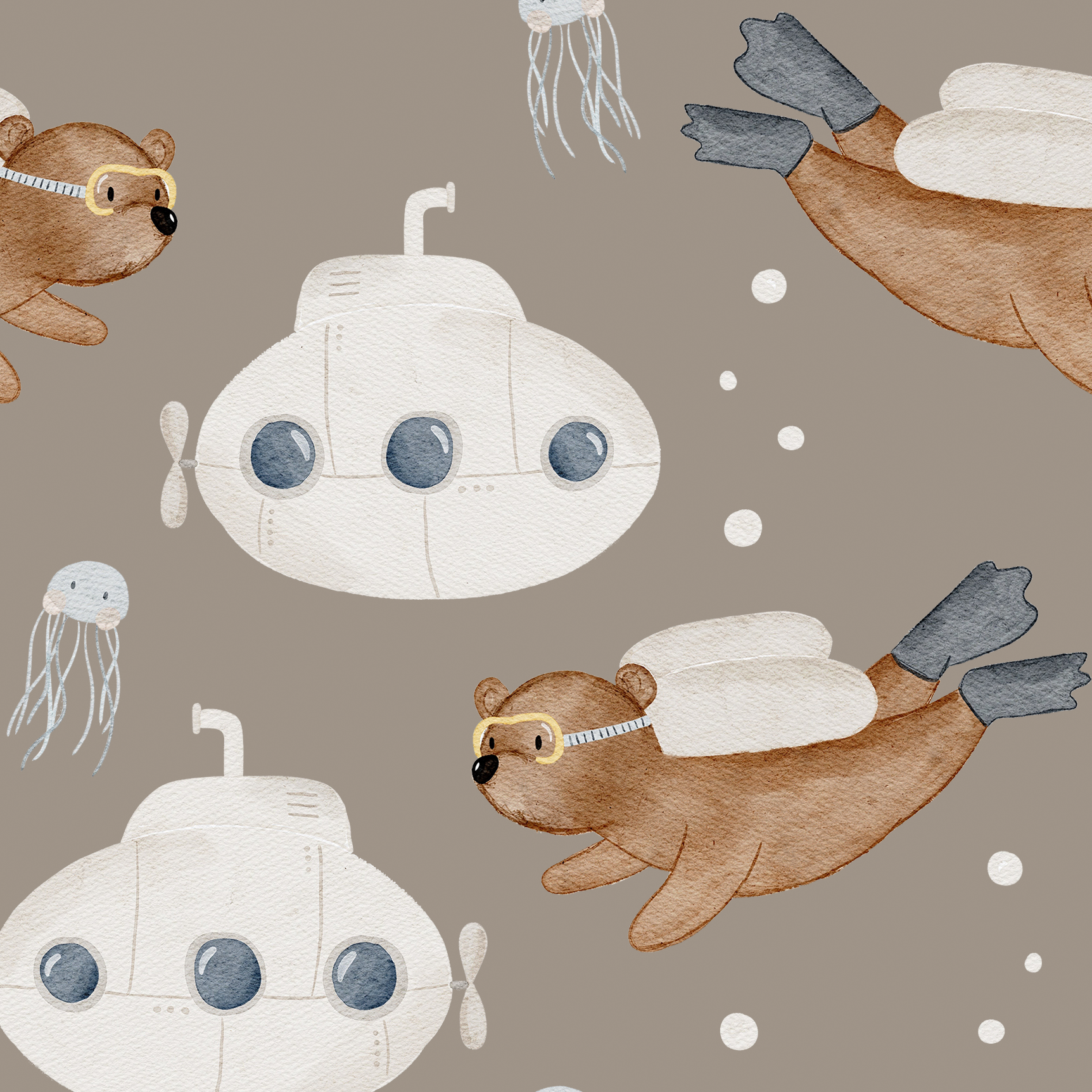 stoff bär und u boot braun