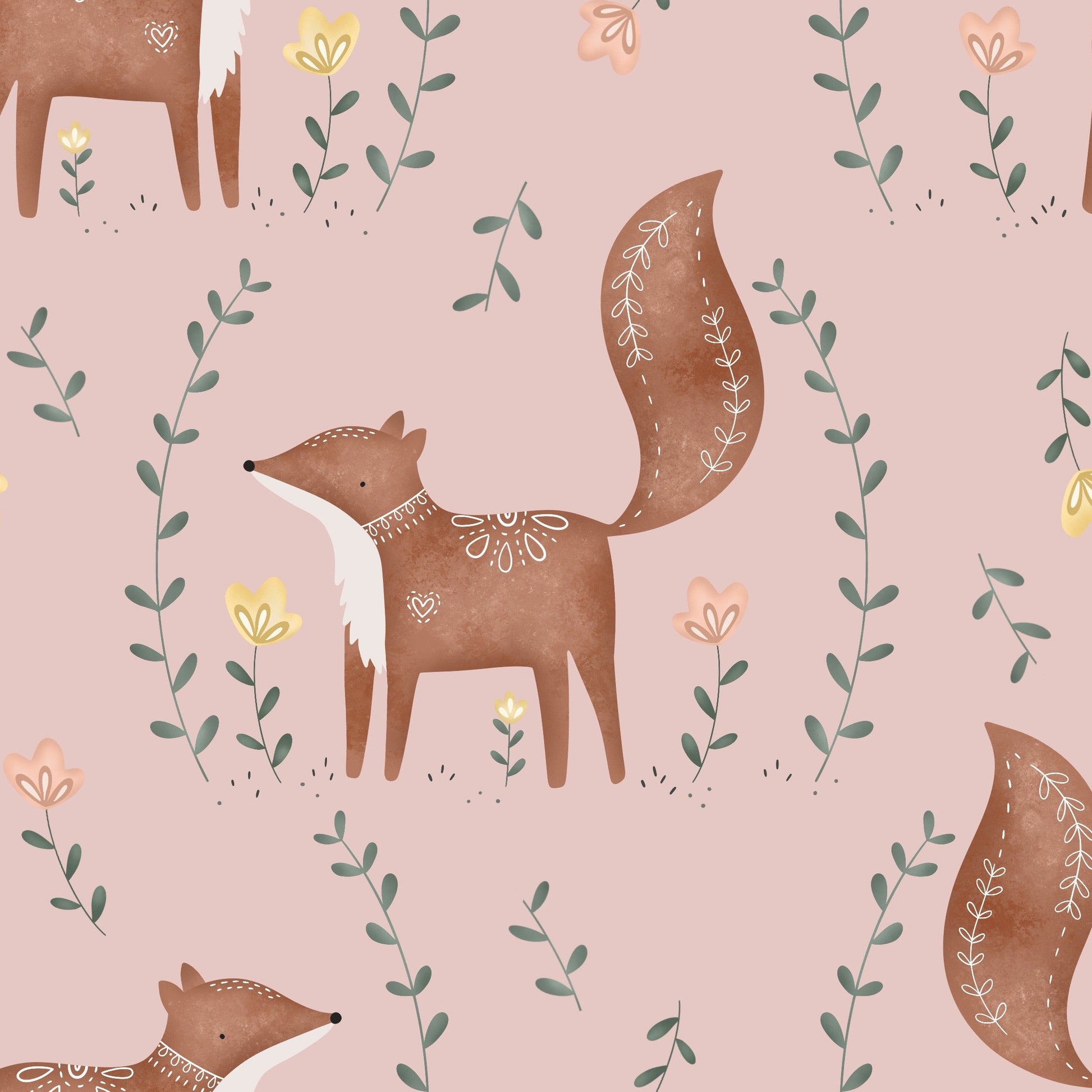 stoff rosa mit fuchs