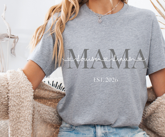 personalisierbares T-Shirt Mama mit Namen und Jahr