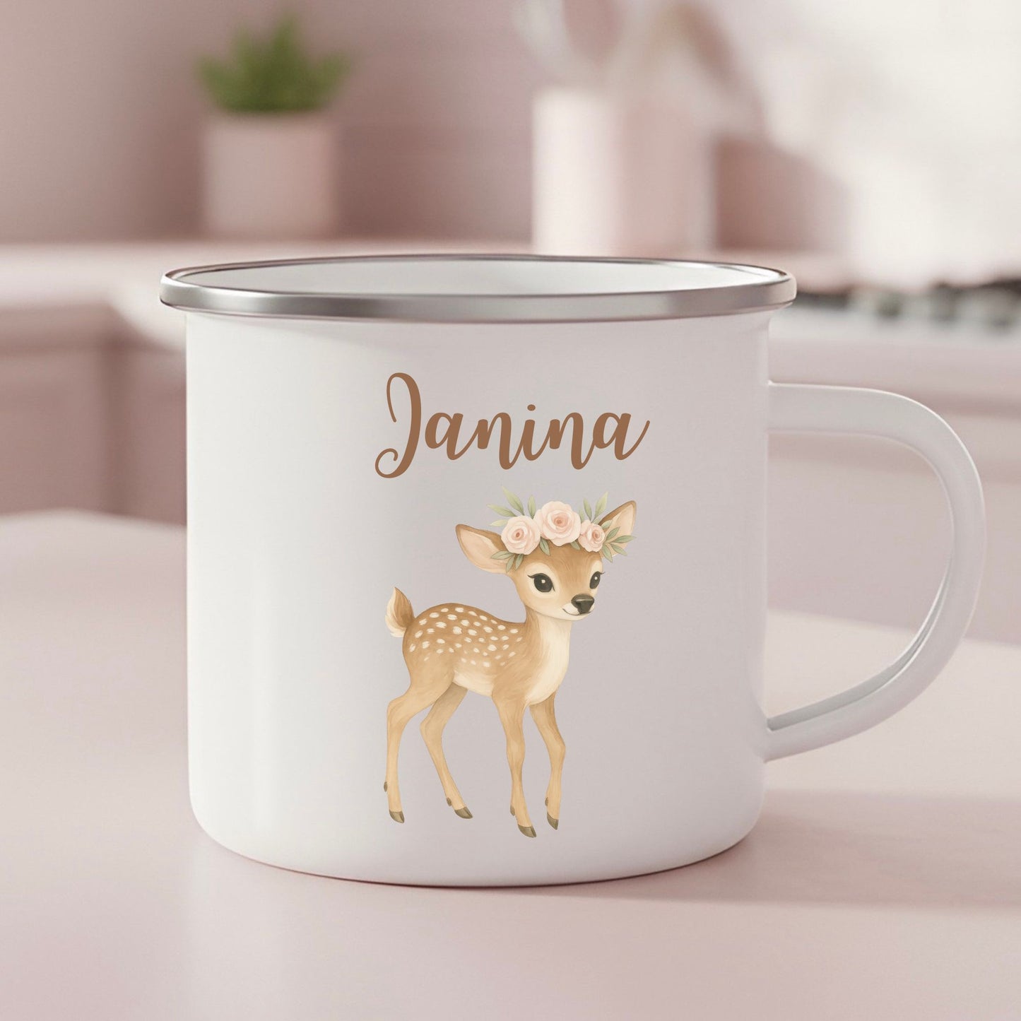 Emaille Becher Boho Waldtiere mit Namen