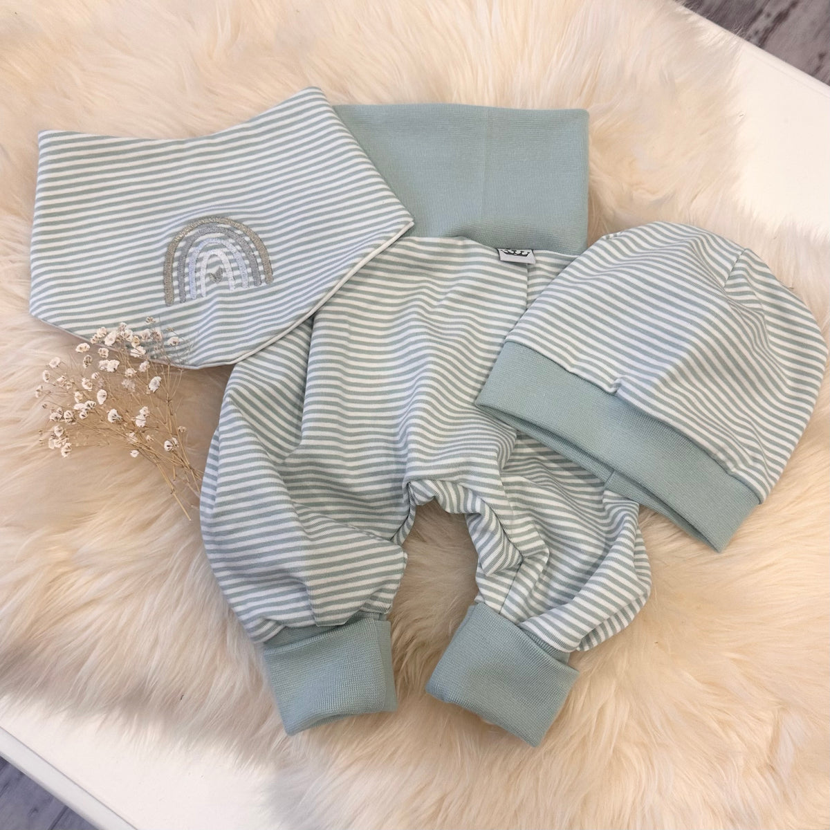 Baby Set mint Streifen Regenbogen