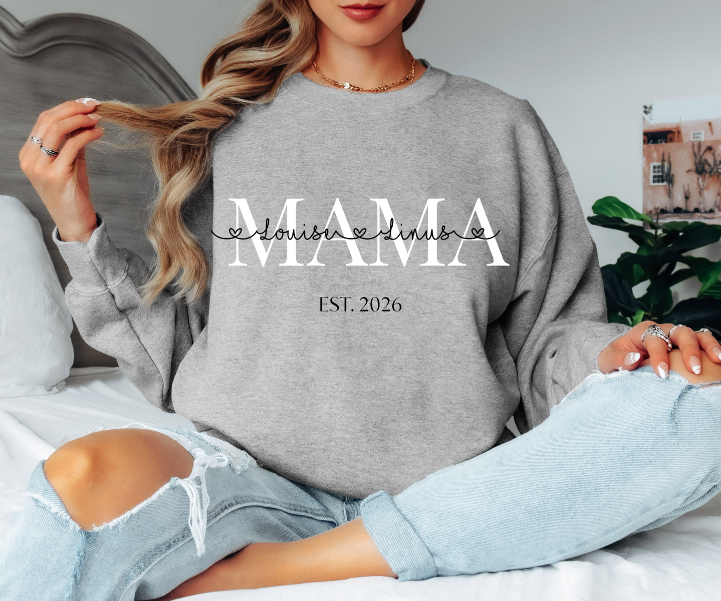 personalierbarer Mama  Sweater mit  Namen und Jahr