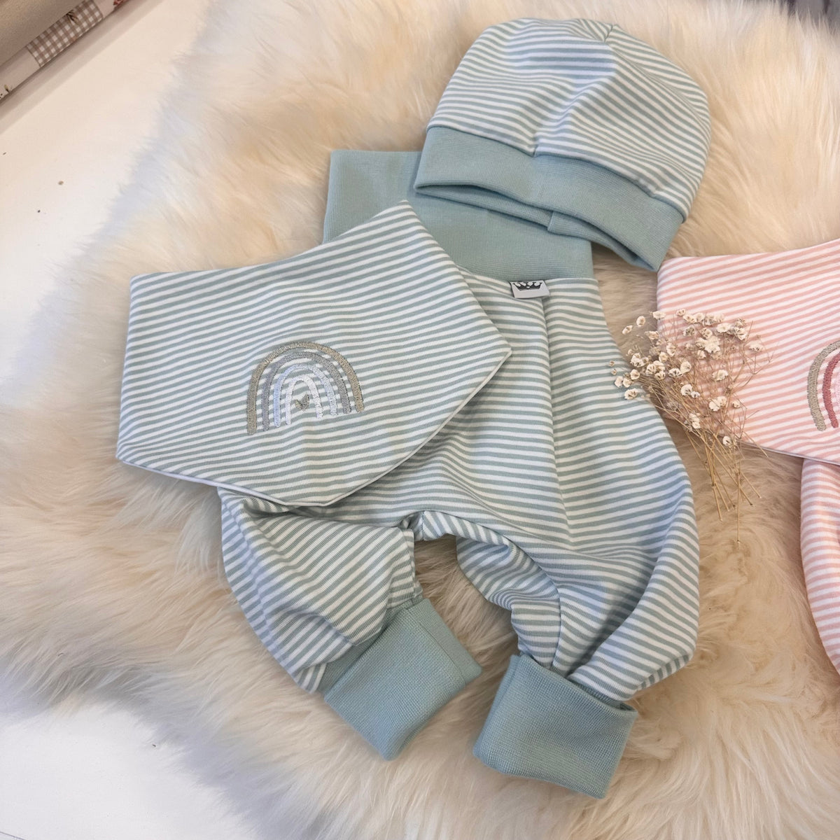 Baby Set mint Streifen Regenbogen