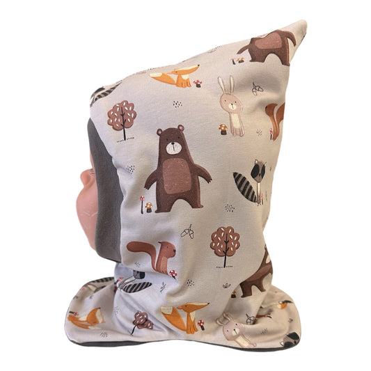 Schlupfmütze Waldtiere beige