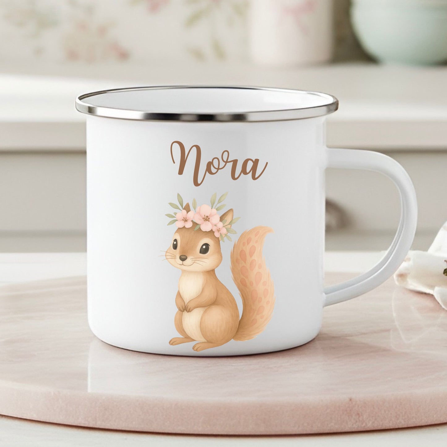 Emaille Becher Boho Waldtiere mit Namen