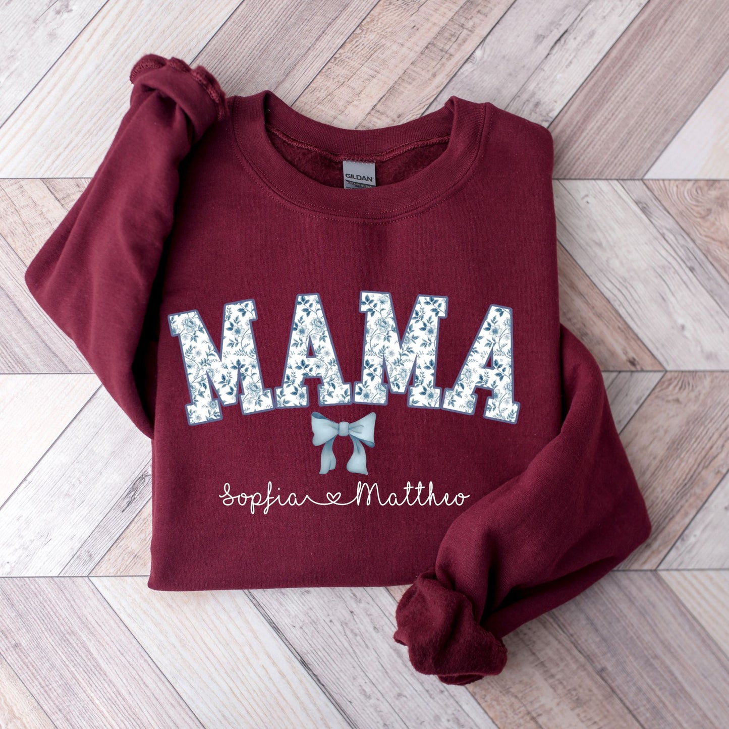 personalierbarer Mama  Sweater mit Blumen und Schleife
