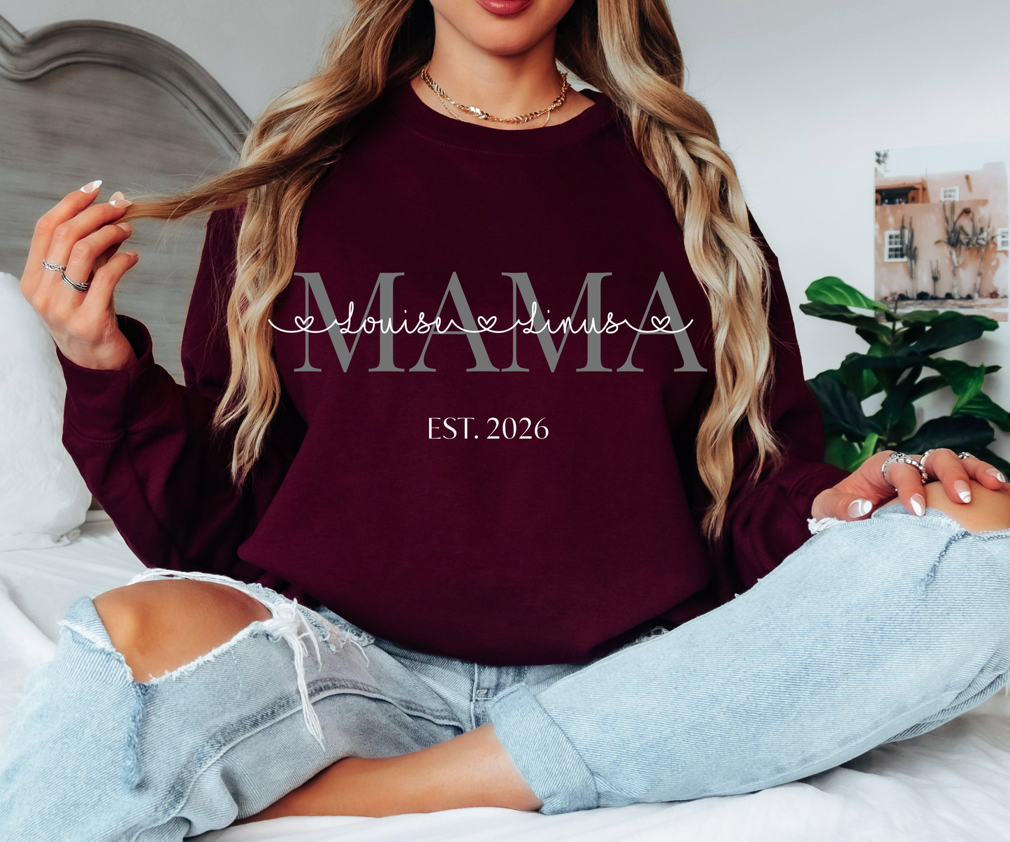 personalierbarer Mama  Sweater mit  Namen und Jahr