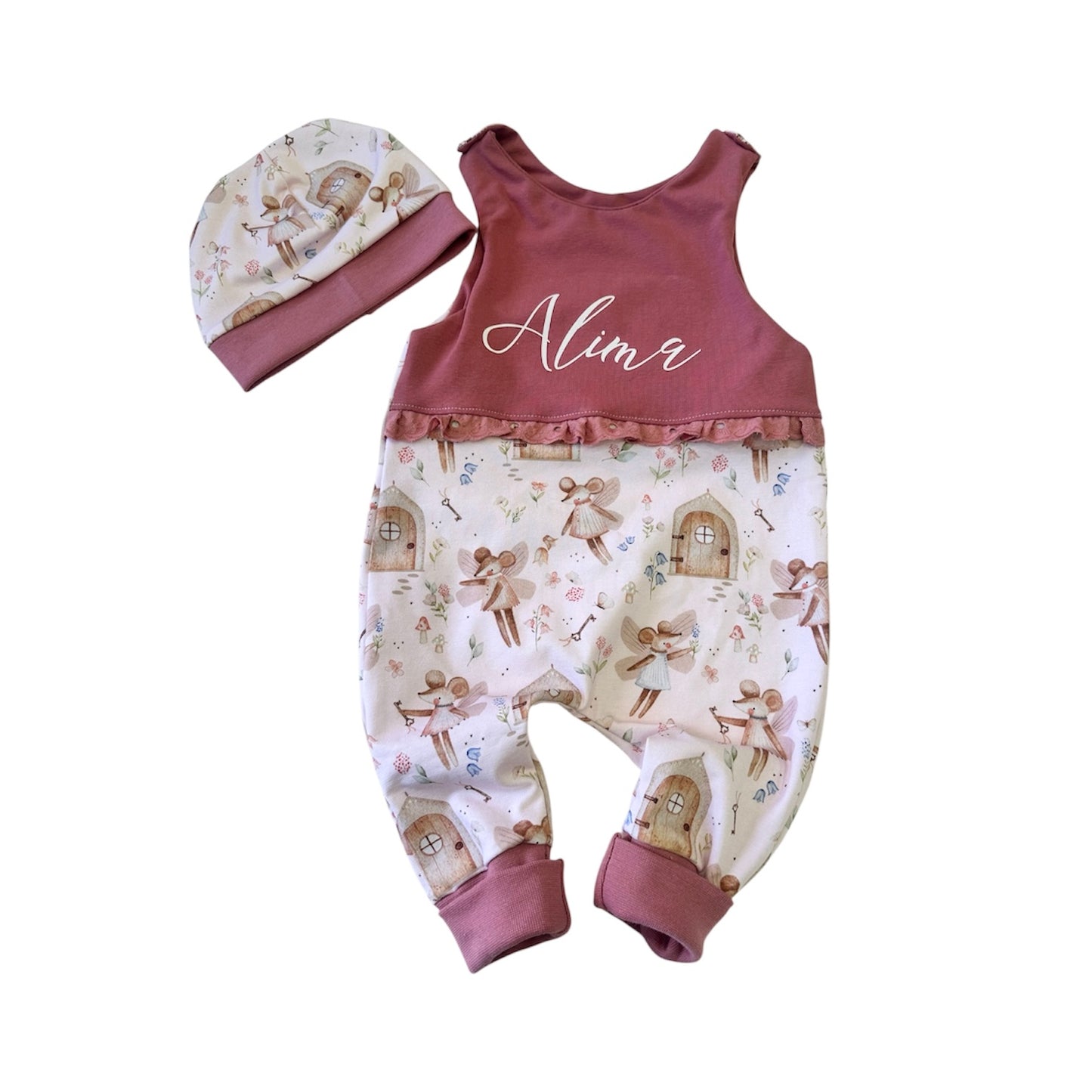 Strampler Fairy Mouse mit Namen und Mütze